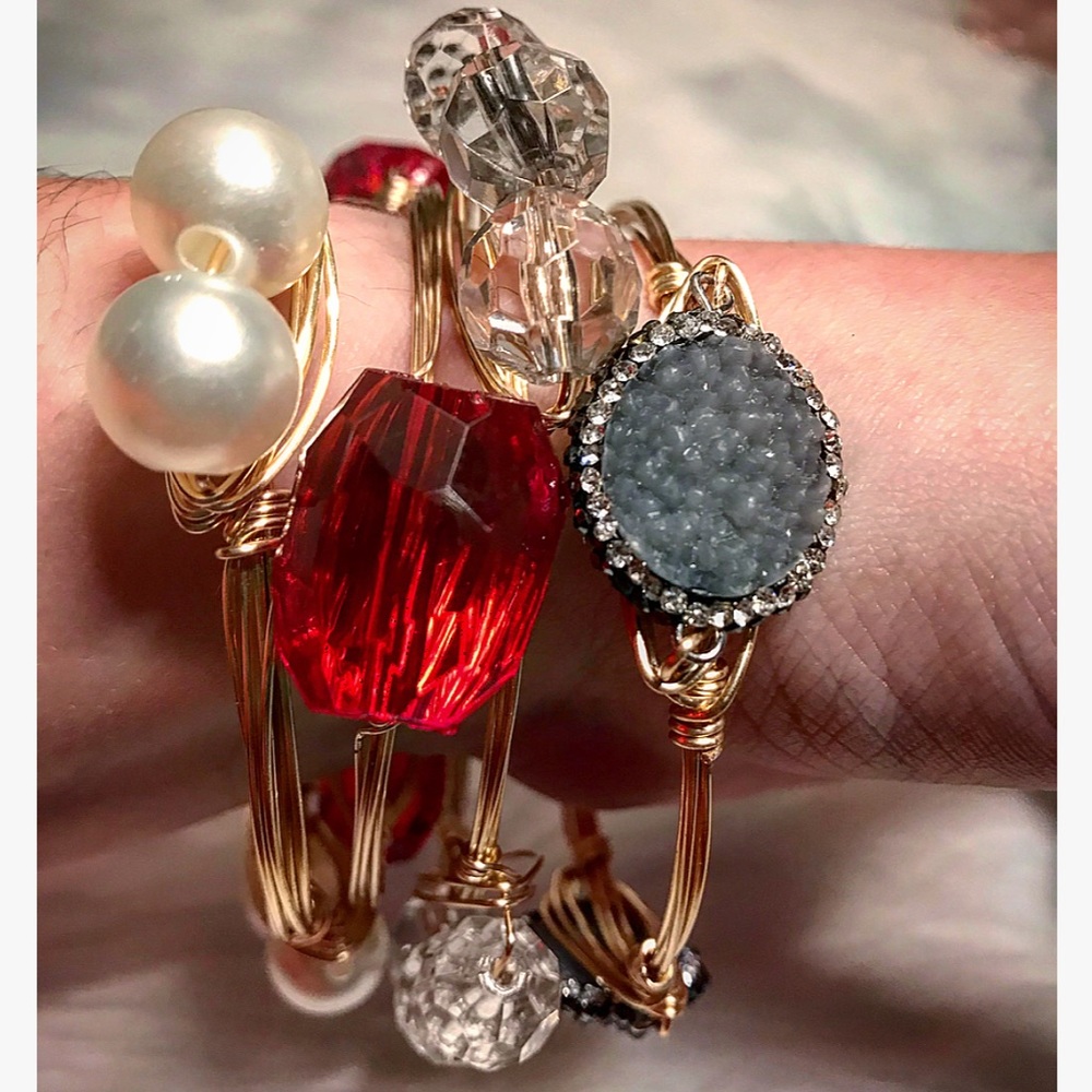 ♥️Handmade Ruby Red Gold Wire Wrapped Bangle